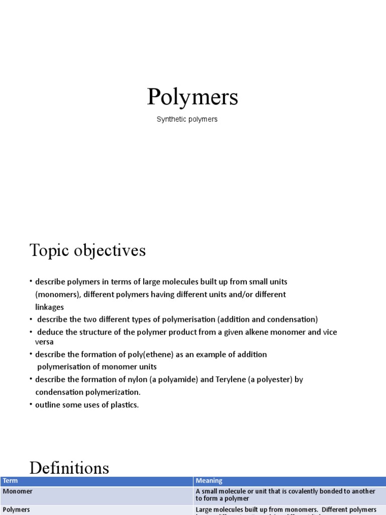 Understanding Polymers and Their Uses | PDF | Hydrolysis | Polymers