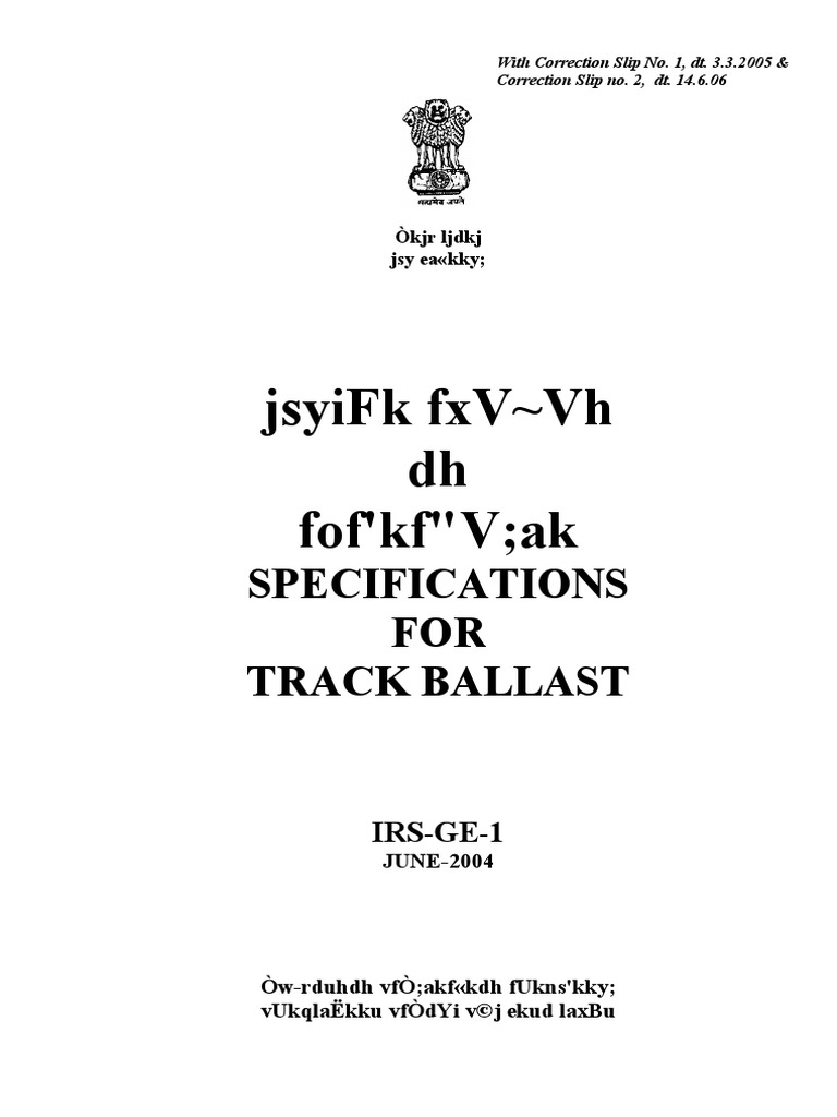 Specification For Track Ballast (GEIRS1) June 2004 With Correction Slip No. 2 PDF