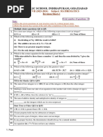 Delhi Public School Indirapuram, Ghaziabad: Class - VII (2023-2024) Subject: MATHEMATICS Revision Sheet-1