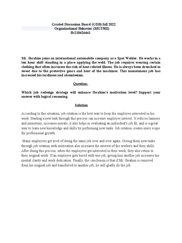 Graded Discussion Board MGT502 PDF