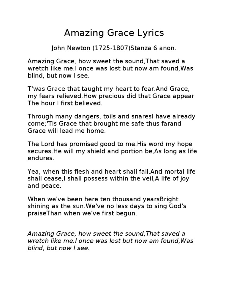 Amazing Grace Lyrics John Newton | PDF