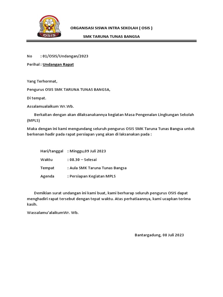 Undangan Rapat OSIS | PDF