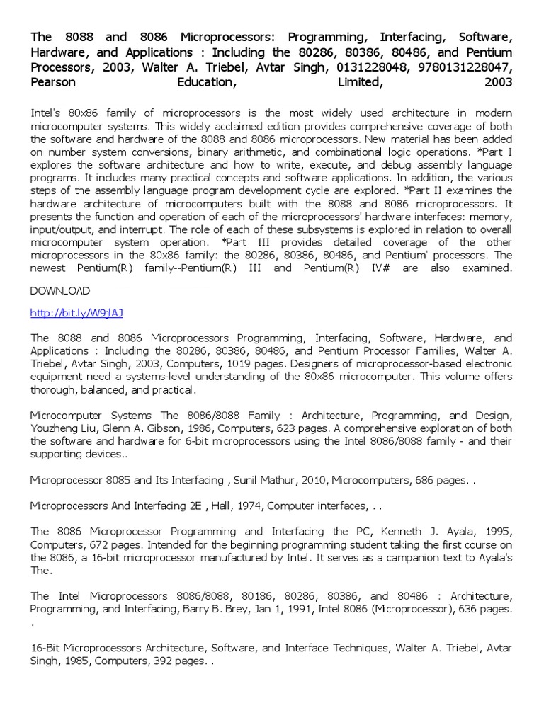 The 8088 and 8086 microprocessors programming interfacing software