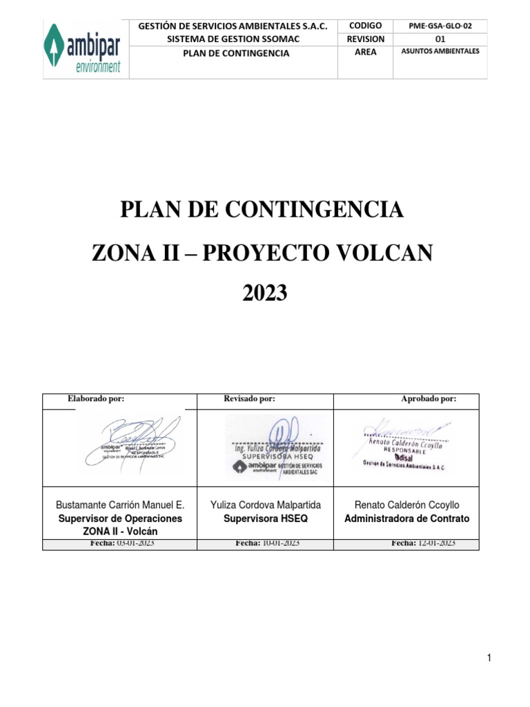 Plan de Contingencia 2023 - ZONA II | PDF | Herida | Primeros auxilios