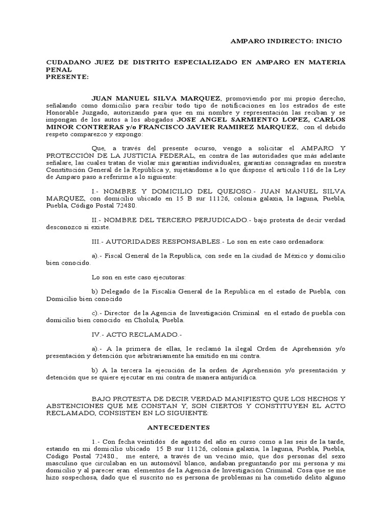 Amparo Indirecto contra Orden de Aprehensión | PDF | Derecho penal ...