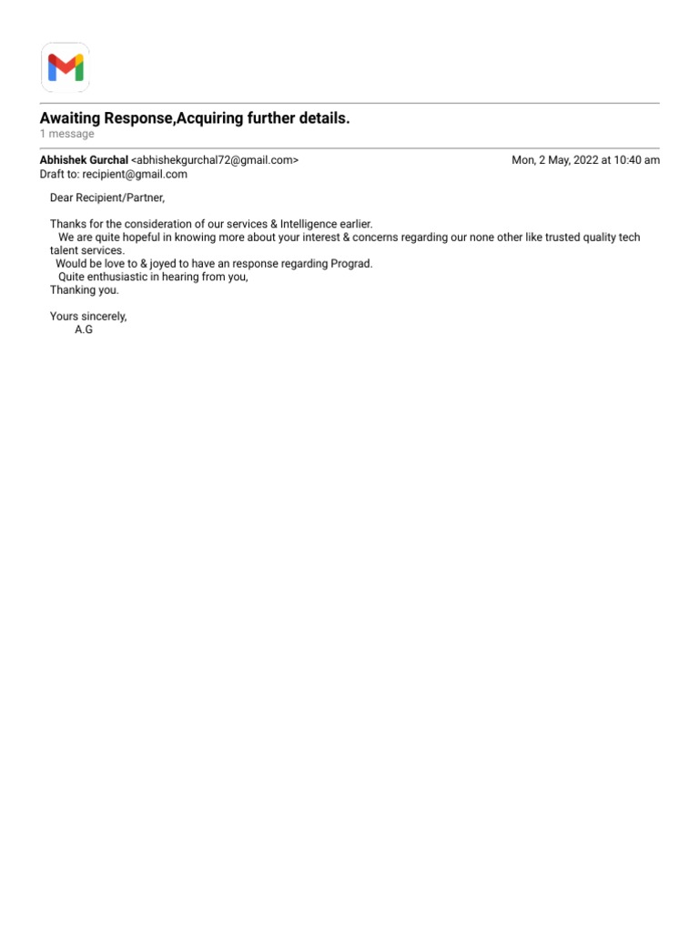 Gmail Awaiting Response, Acquiring Further Details. PDF