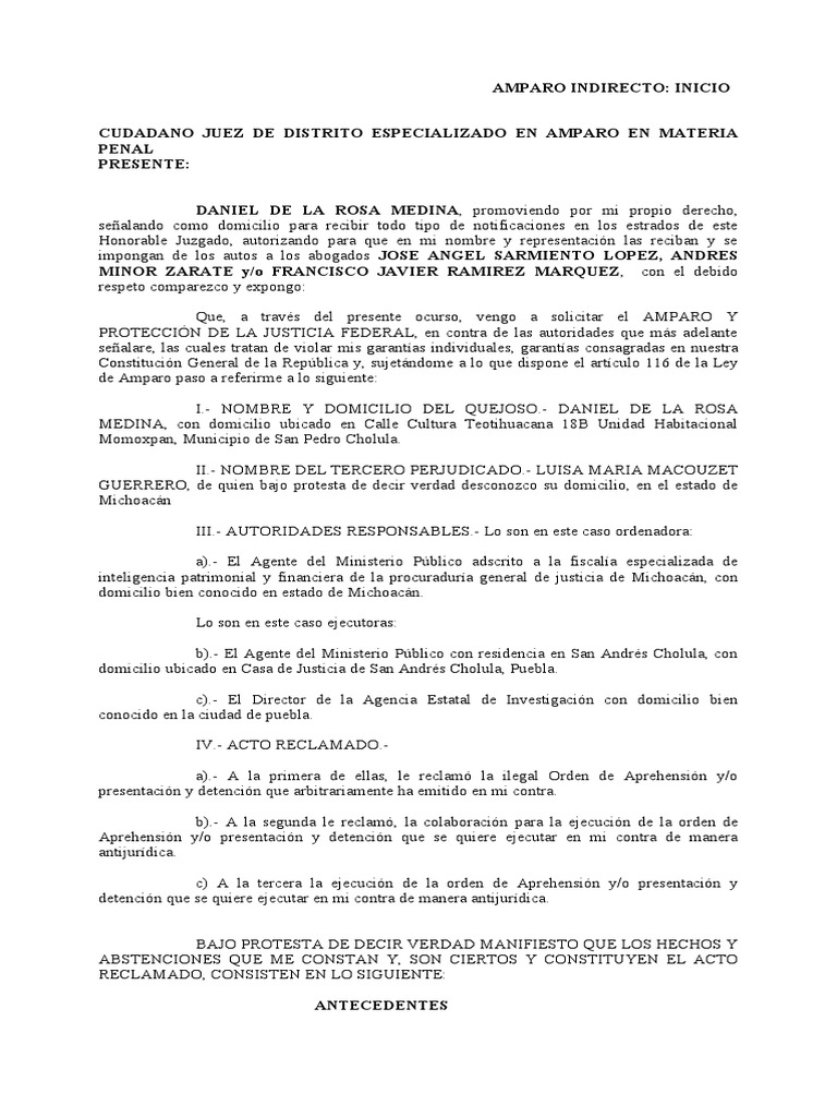 Amparo Indirecto contra Orden de Aprehensión | PDF | Judicaturas ...