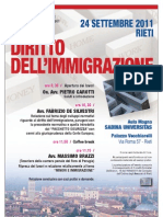 Corso Formativo "Diritto Dell'immigrazione" Rieti, Il 24 Settembre 2011 Presso L'aula Magna Della Sabina Universitas.