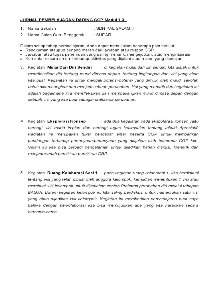 Pembelajaran Daring CGP di SDN Kalisalam II | PDF | Karier ...
