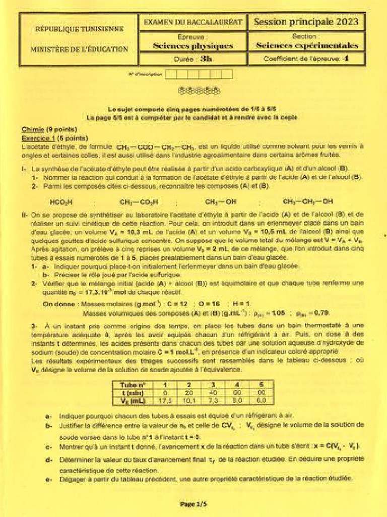 Sujet physique bac sciences prin 2023 PDF