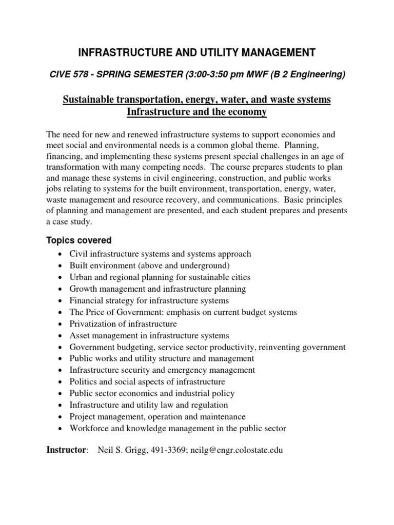 Infrastructure and Utility Management Course | PDF | Science & Mathematics