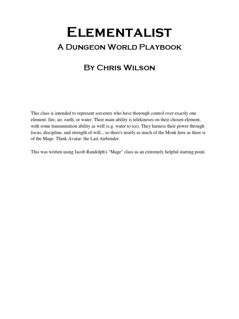 Elementalist Class for Dungeon World | PDF