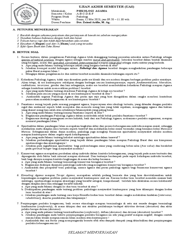 Psiko Agama-16-2023-UAS Psiko Agama | PDF | Sains & Matematika