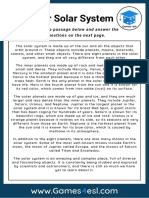 Reading Comprehension Worksheet Solar System