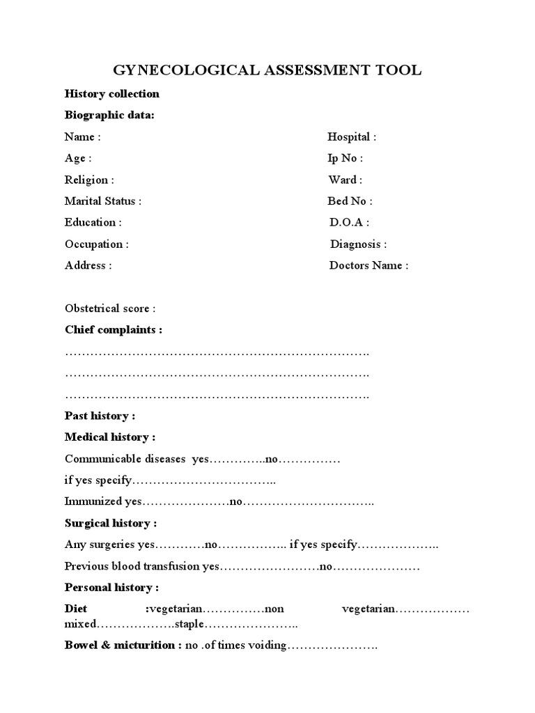 Gynecological Assessment Tool | PDF | Menstruation | Women's Health