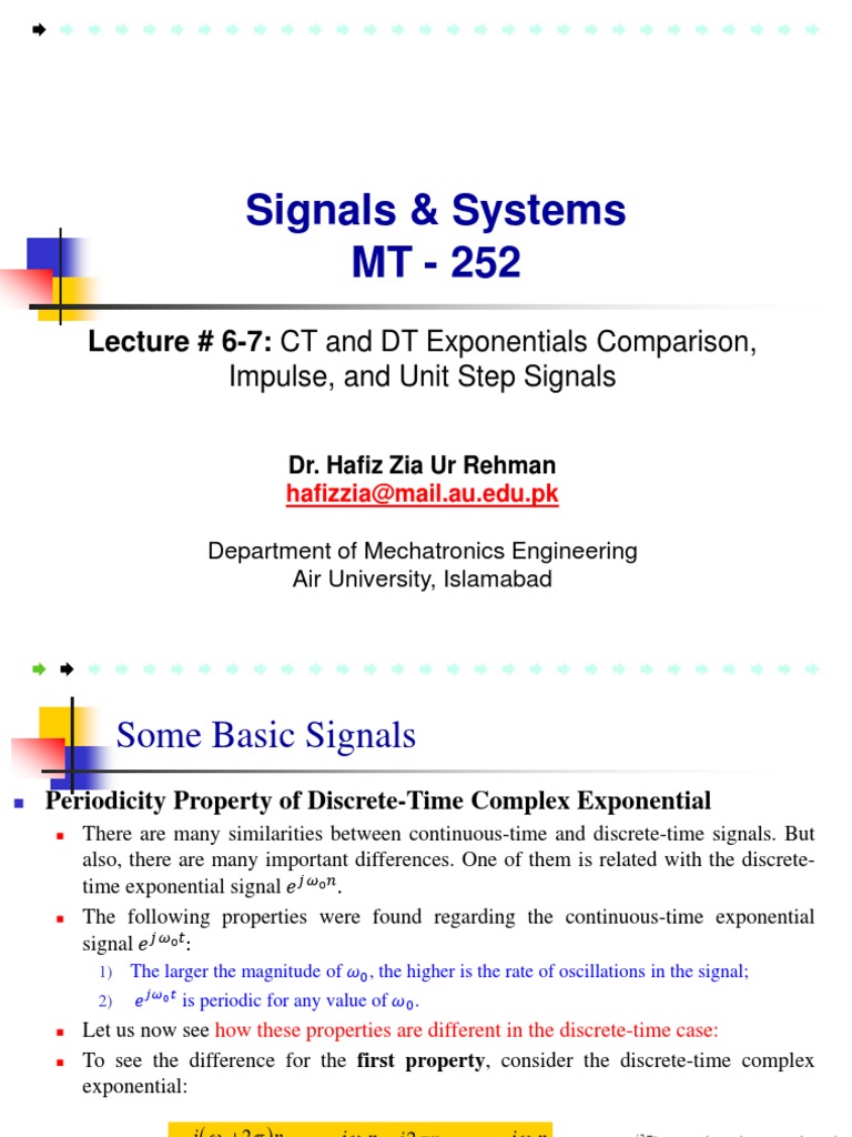 Lecture-06-07 (CT and DT Exponentials Comparison, Impulse and Unit Step ...