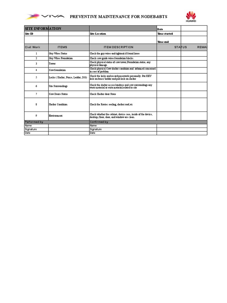 Cow Checklist for Site Maintenance | PDF
