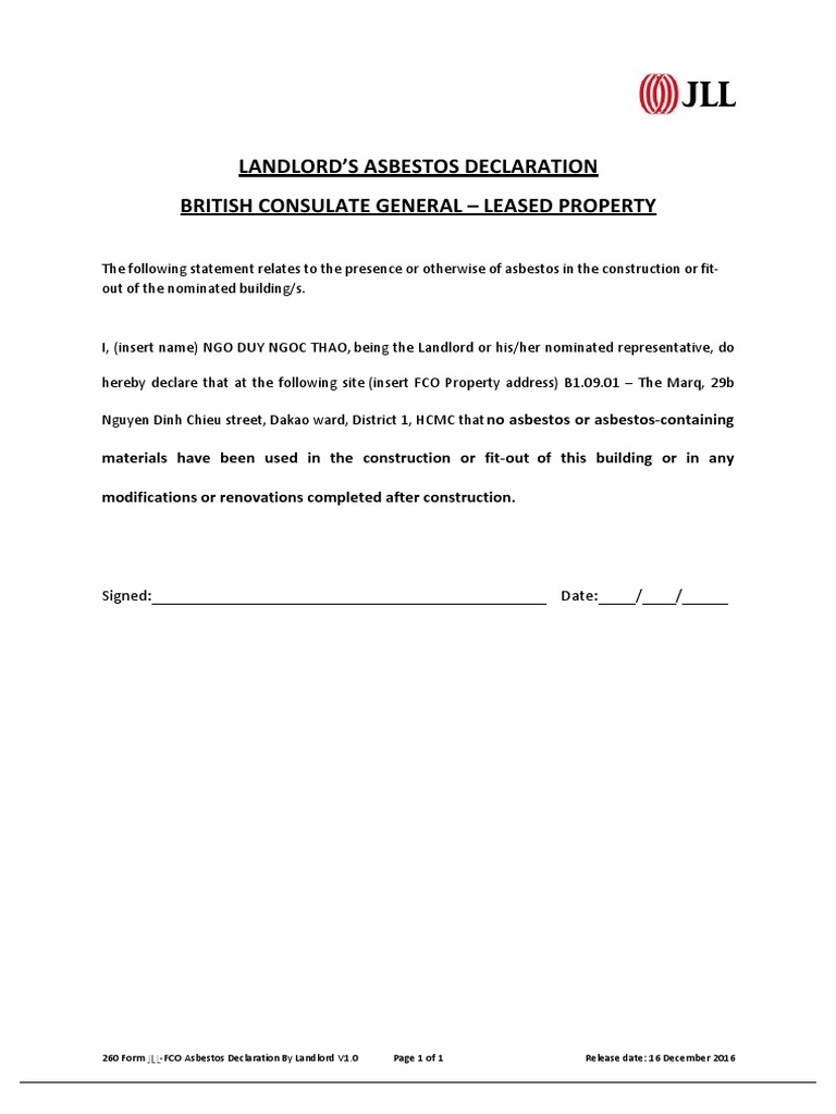 2022 Asbestos Landlord S Declaration PDF