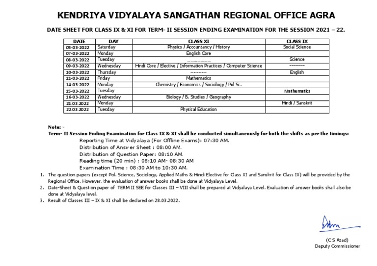 Class IX Term II Exam Date Sheet 2022 | PDF | Science