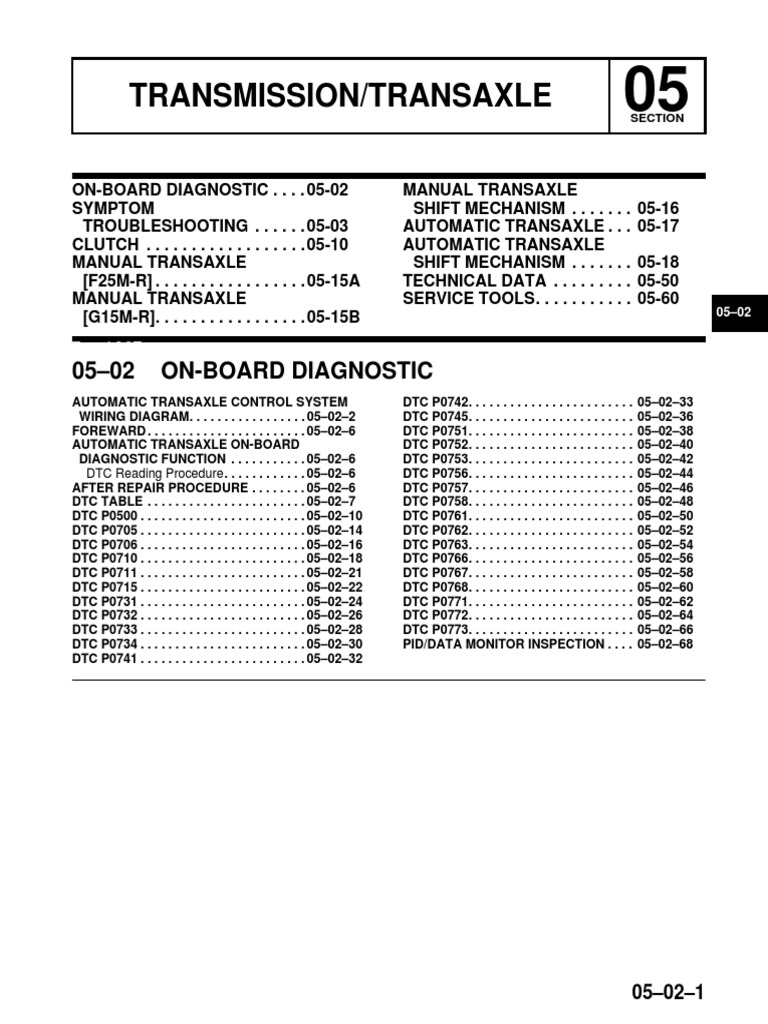 Transmission/Transaxle: 05-02 On-Board Diagnostic | PDF | Electrical ...