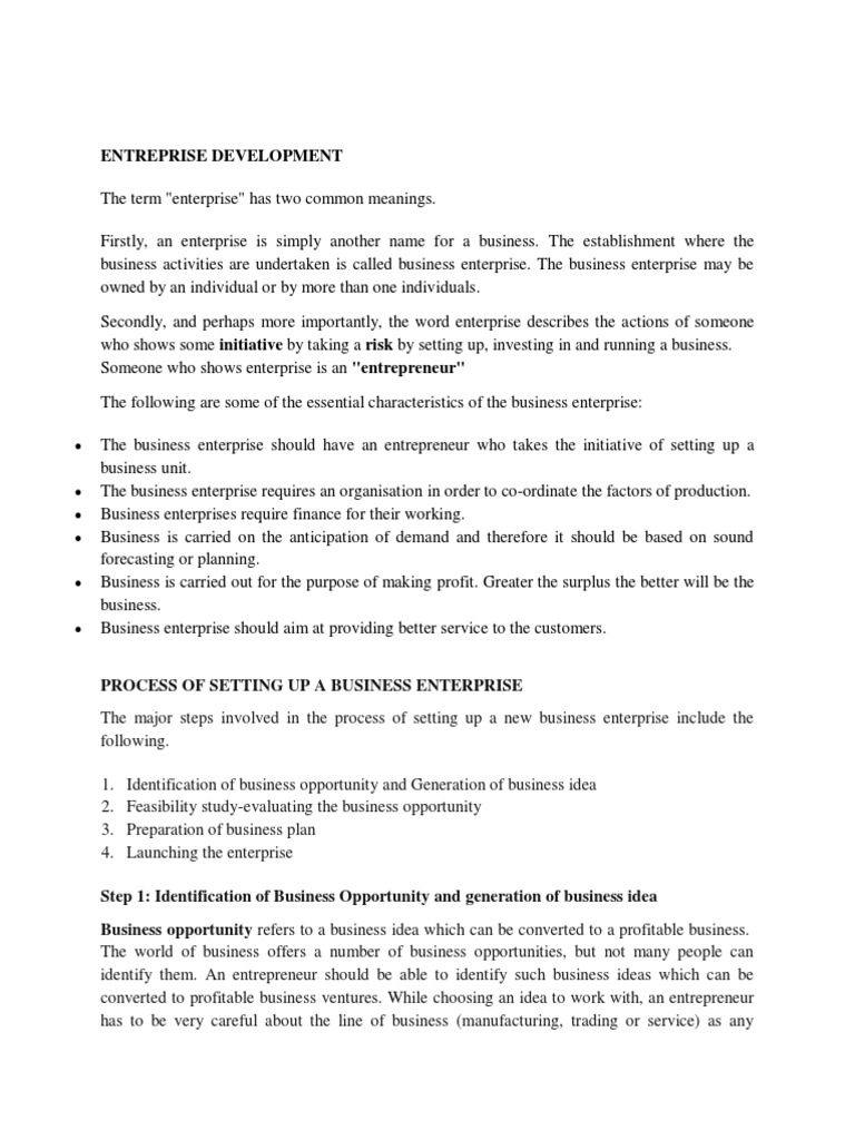 Enterprise Development Notes PDF Entrepreneurship Business