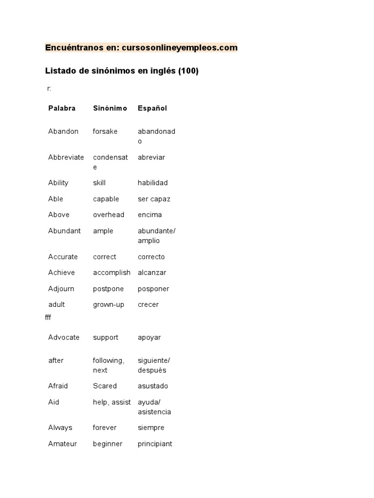 Listado de Sinonimos en Ingles PDF