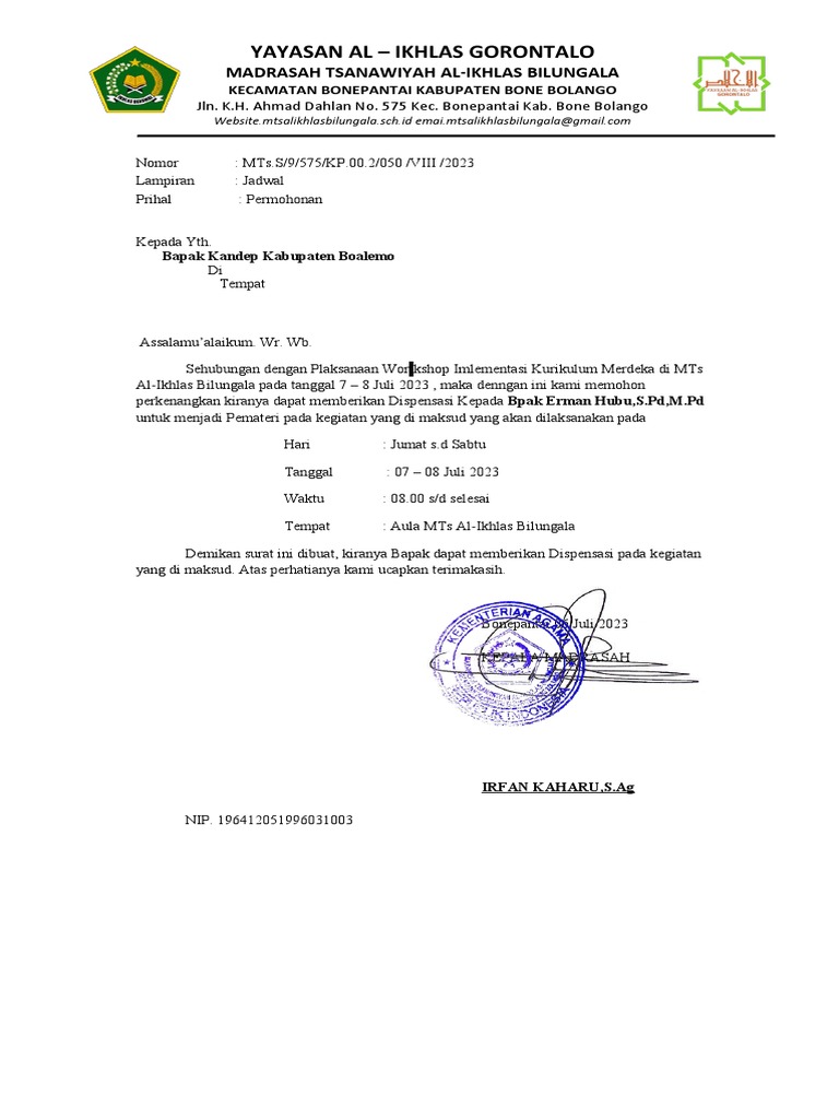 Surat Kurikulum Merdeka Pdf