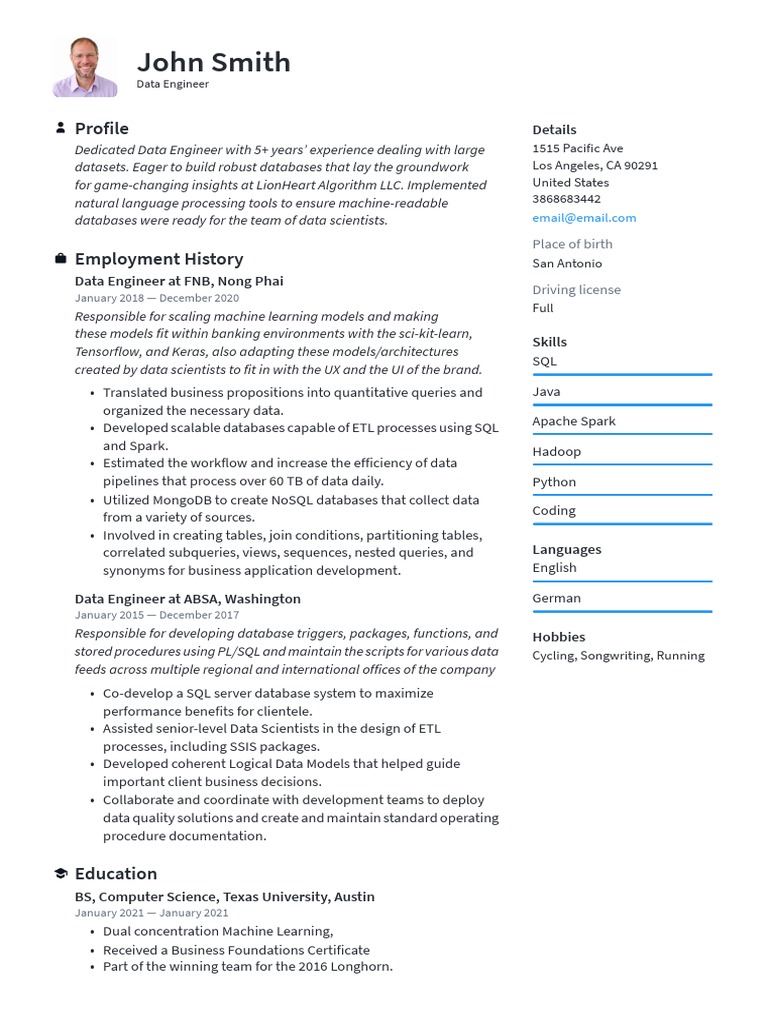 Data Engineer Resume of John Smith | PDF | Databases | Sql