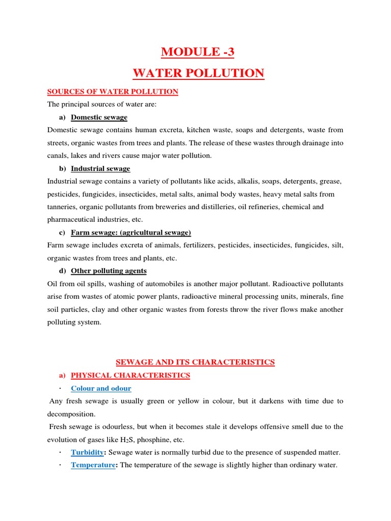 Sewage Treatment Notes PDF Water Purification Sewage Treatment