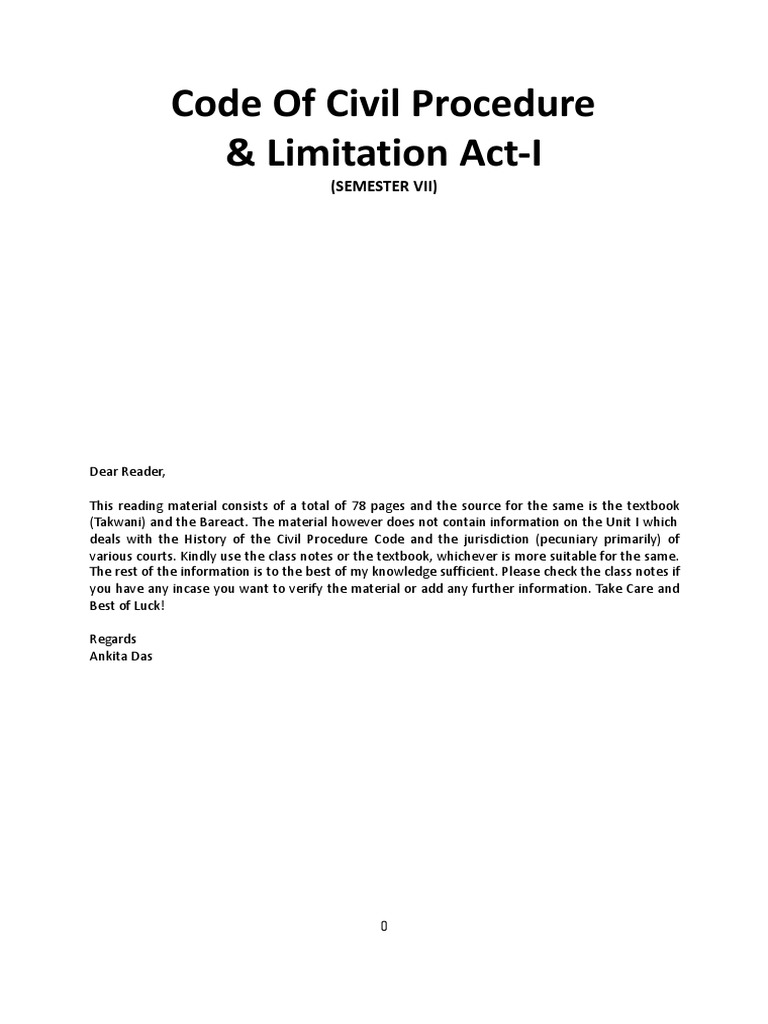 Code of civil procedure and limitation act i notes for exam compress