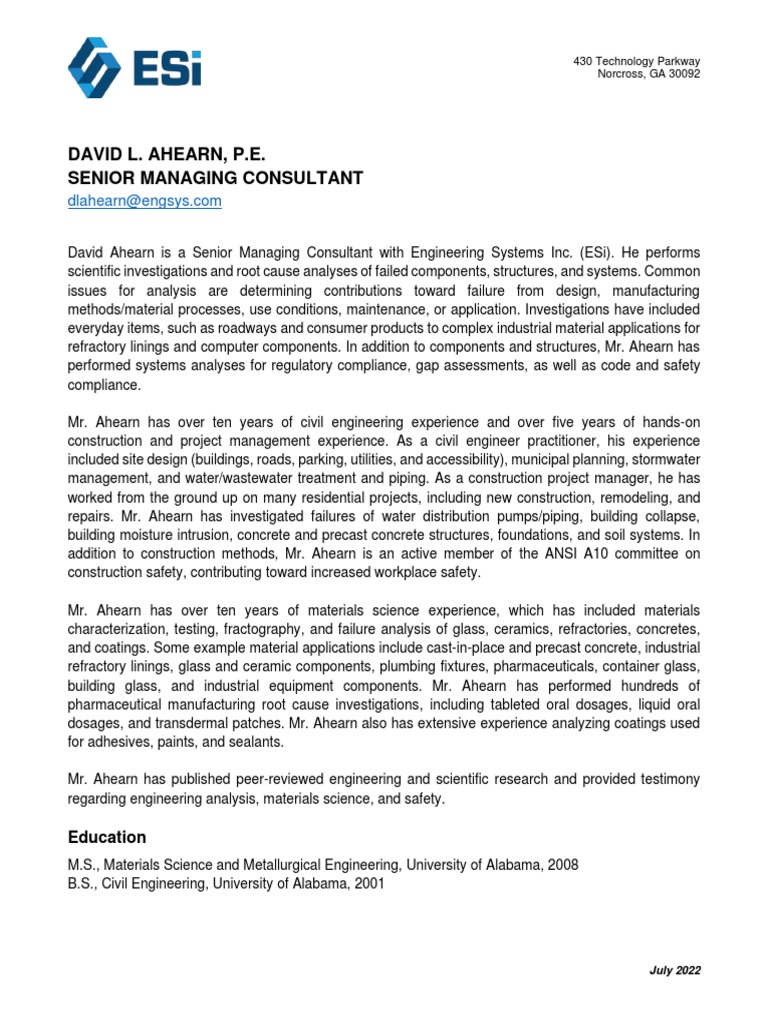 David Ahearn: Engineering Consultant Profile | PDF | Concrete ...