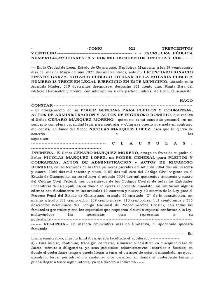 Poder General para Pleitos y Cobranzas | PDF | Ley común | Derecho ...