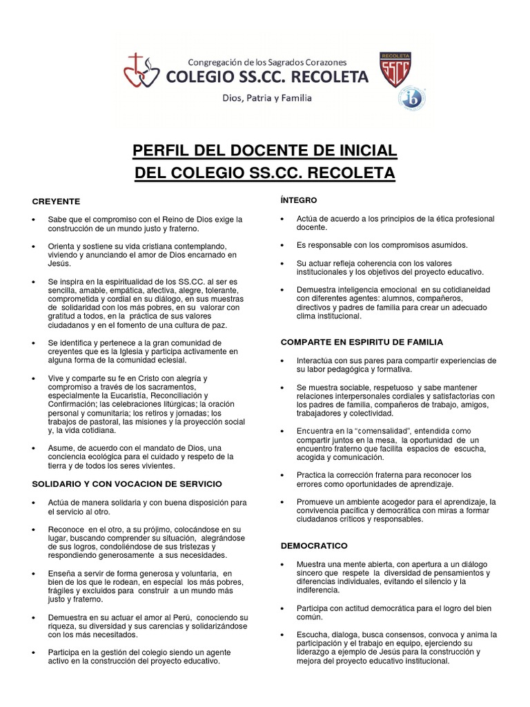 Perfil del Docente de Inicial en SS.CC. Recoleta | PDF | Aprendizaje ...