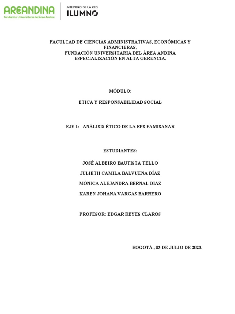 Eje 1 an lisis tico de la eps famisanar pdf hospital toma de