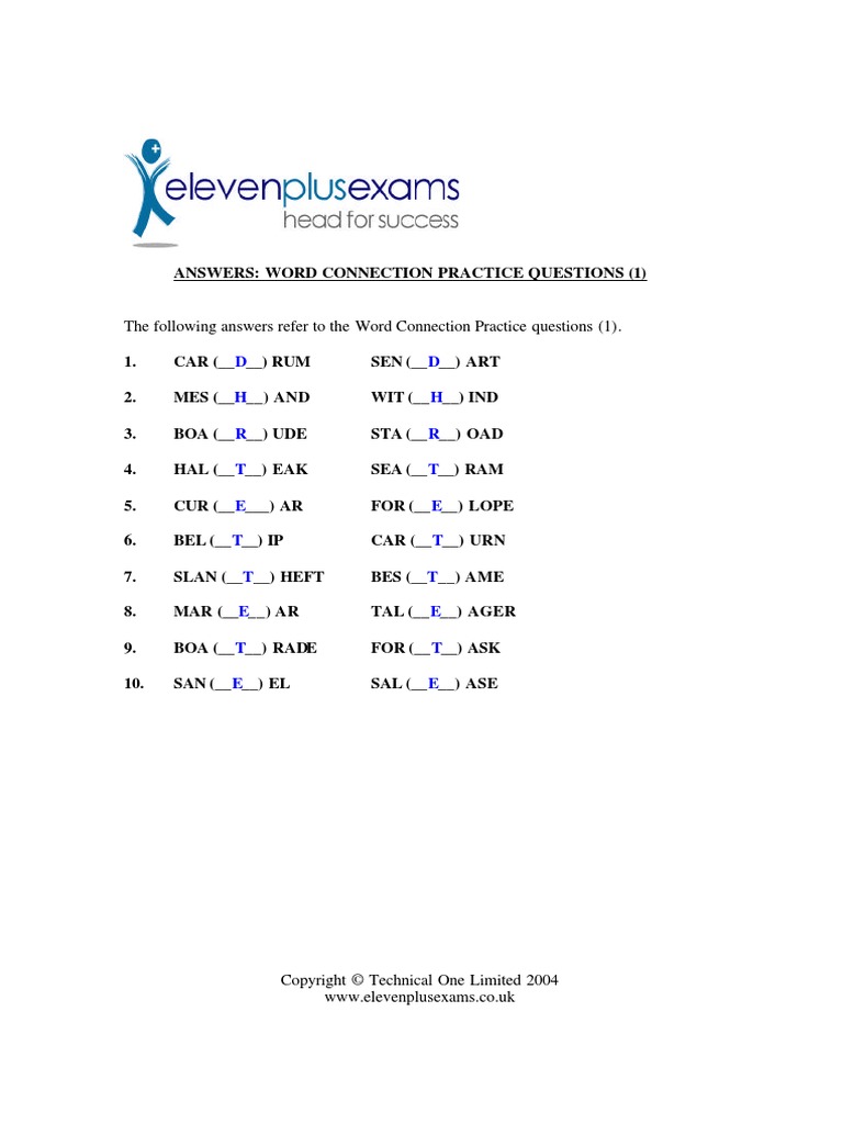 47Word Connection Practice Answers 1 PDF