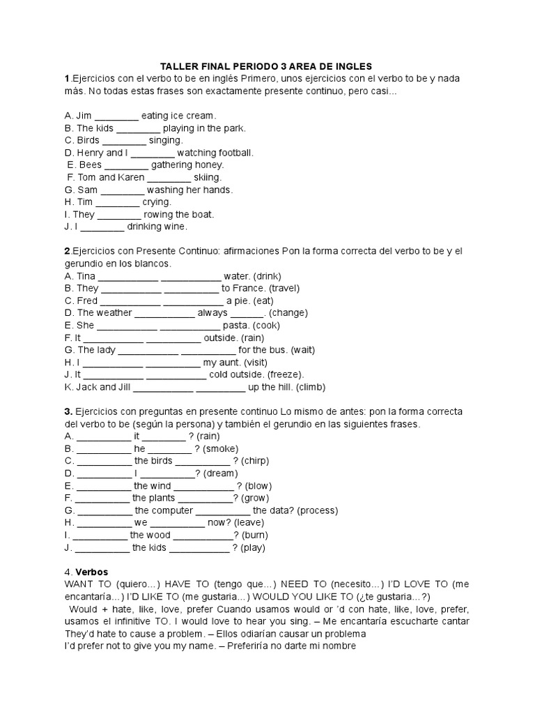 Taller Final Periodo 3 Area de Ingles | PDF | Language Arts & Discipline