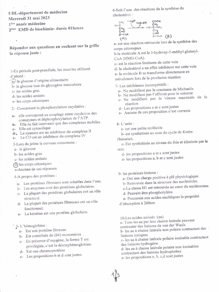 Questions de biochimie pour étudiants en médecine PDF Protéines — free download