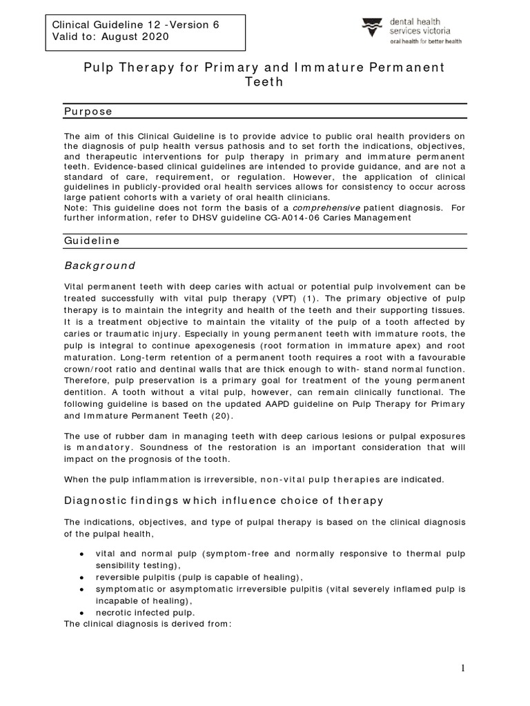 Pulp Therapy Guidelines for Primary Teeth | PDF | Clinical Medicine ...