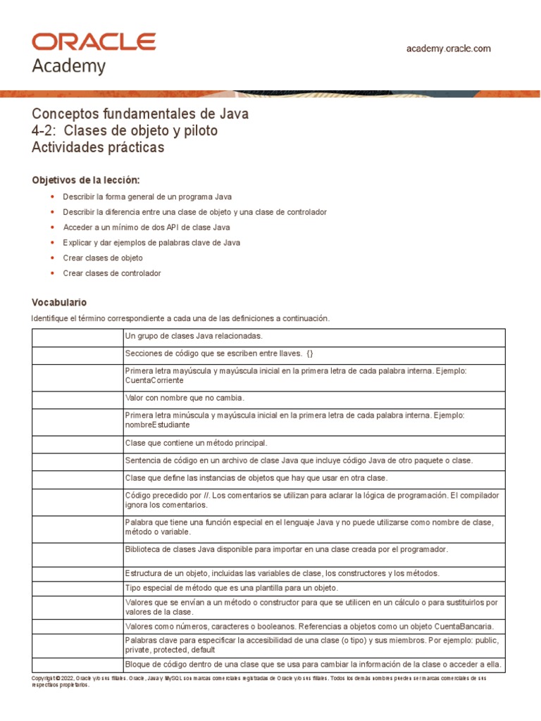 JF 4 2 Practice Esp | PDF | Java (lenguaje de programación) | Objeto ...
