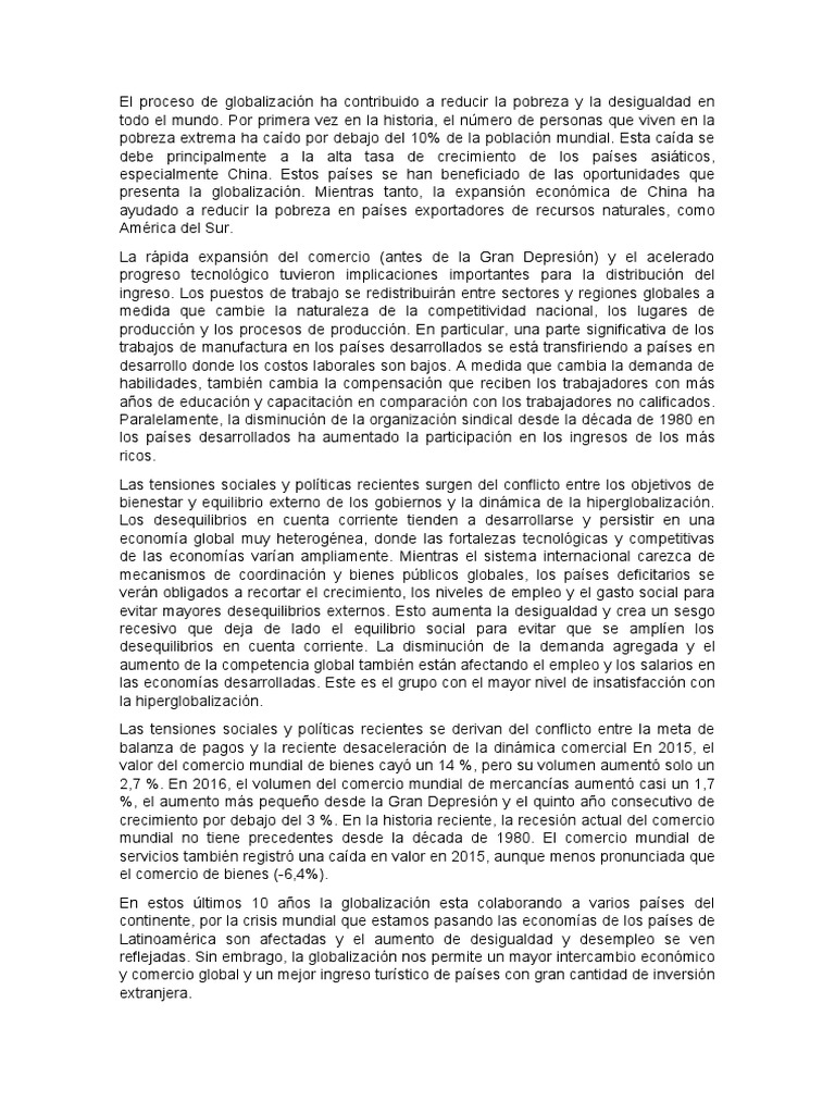El proceso de globalización ha contribuido a reducir la pobreza y la ...
