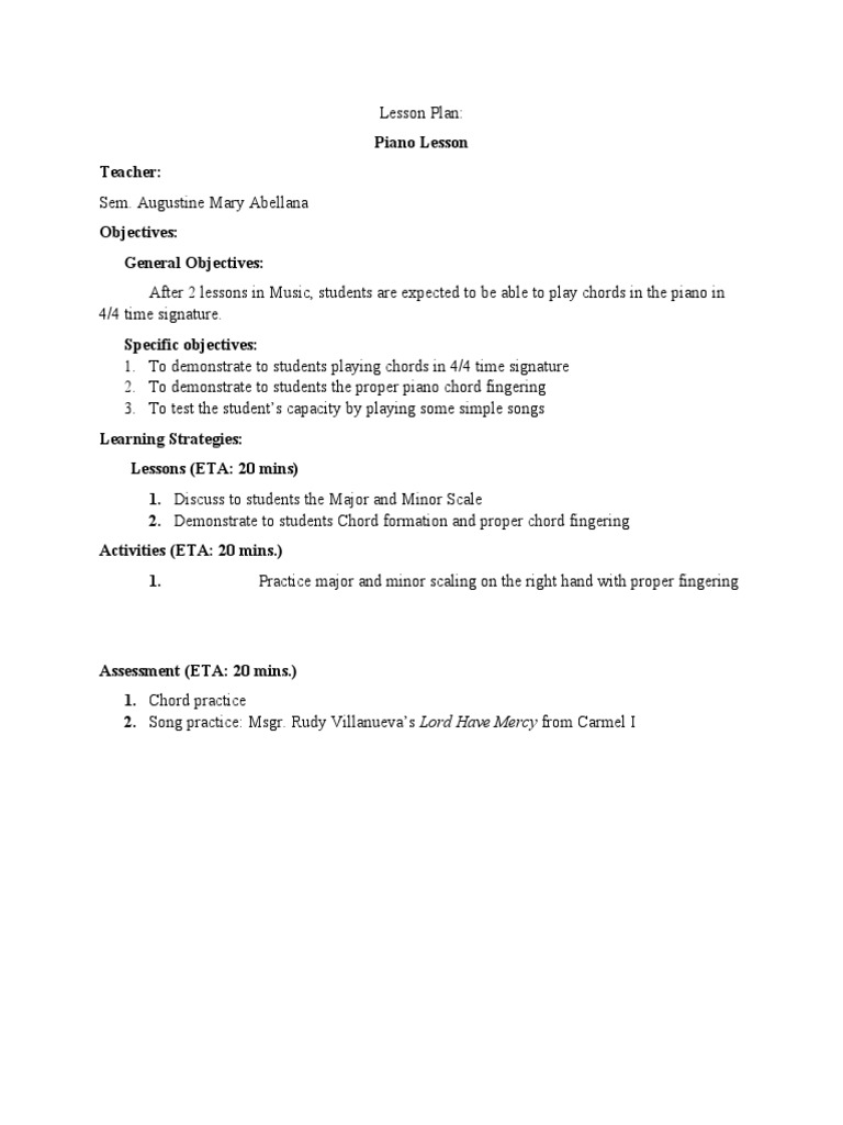 Lesson Plan Music 2 PDF Lesson Plan Performing Arts