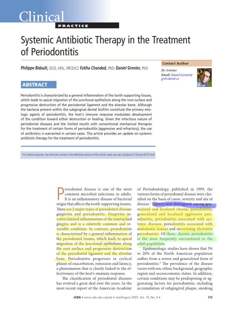 PERIODONTITIS Systemic Antibiotics PDF Periodontology Medicine