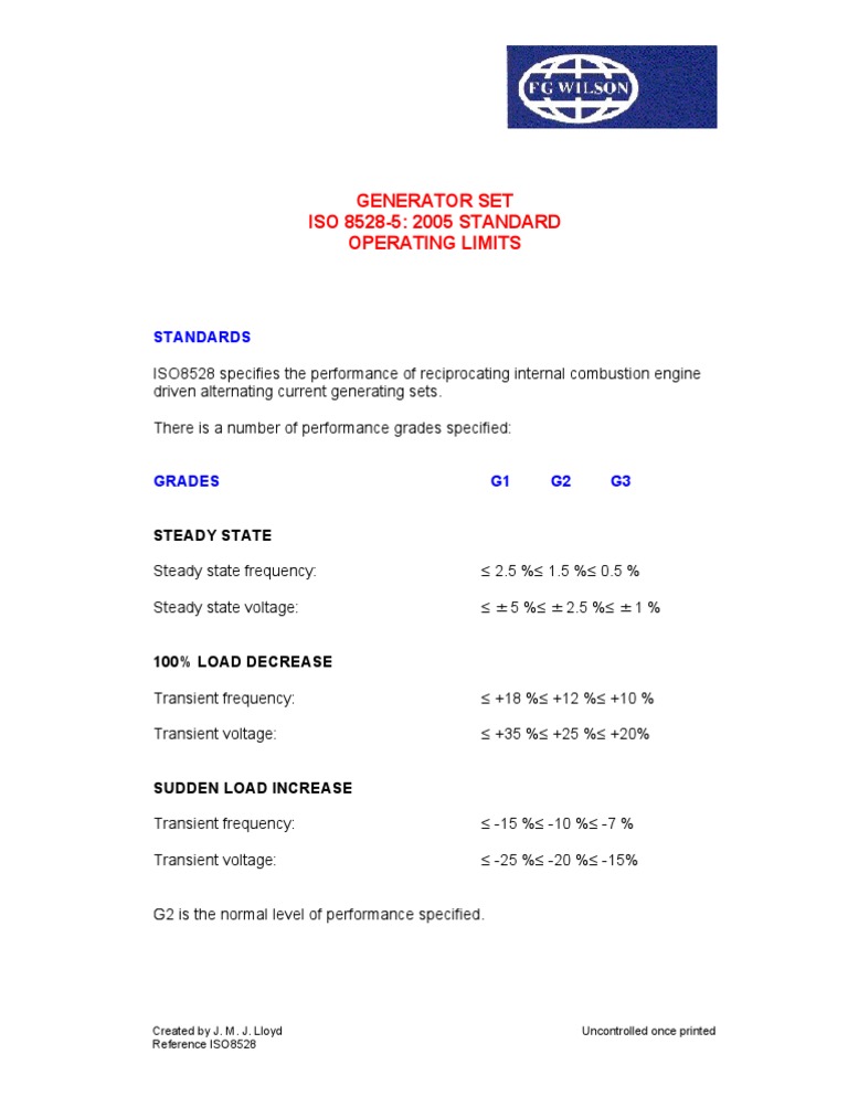 ISO 8528-5 Generator Set Limits | PDF | Steady State | Electrical ...