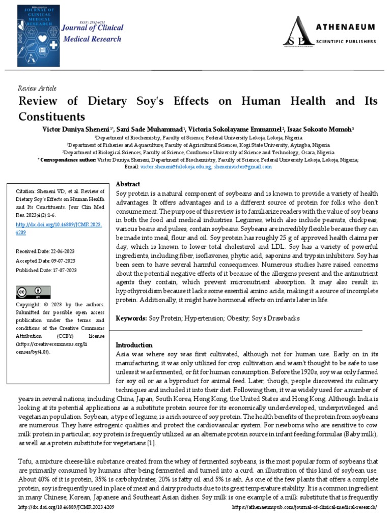 Review of Dietary Soys Effects On Human Health and Its Constituents
