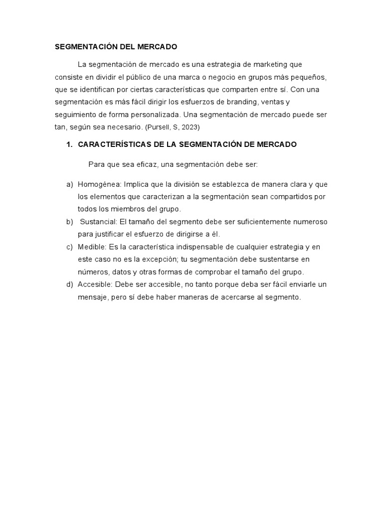 Características de la Segmentación de Mercado | PDF | Marketing ...