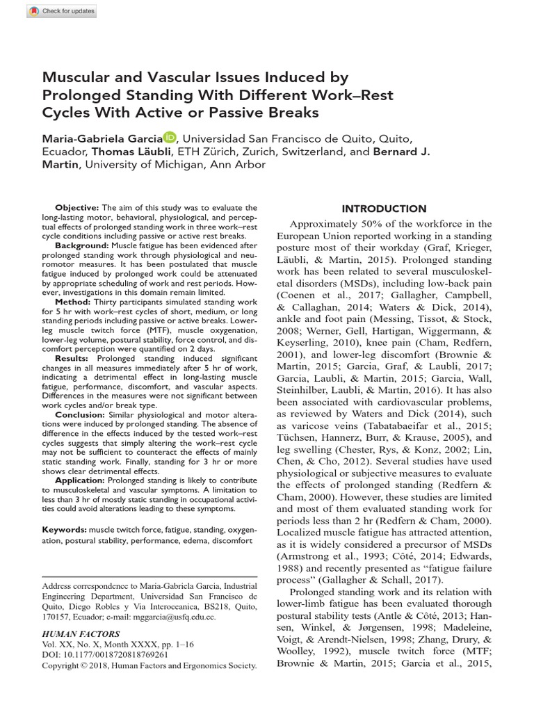 Muscular and Vascular Issues Induced by Prolonged Standing With ...