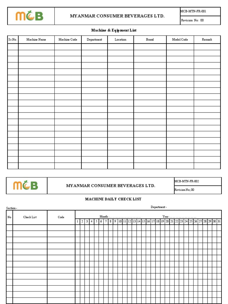 Maintenance Deparment DAR Form PDF Business