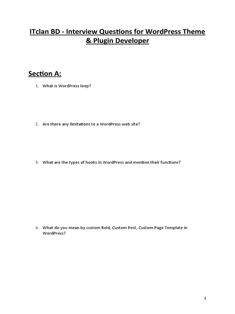 WordPress Dev Interview Questions | PDF | Word Press | Computing