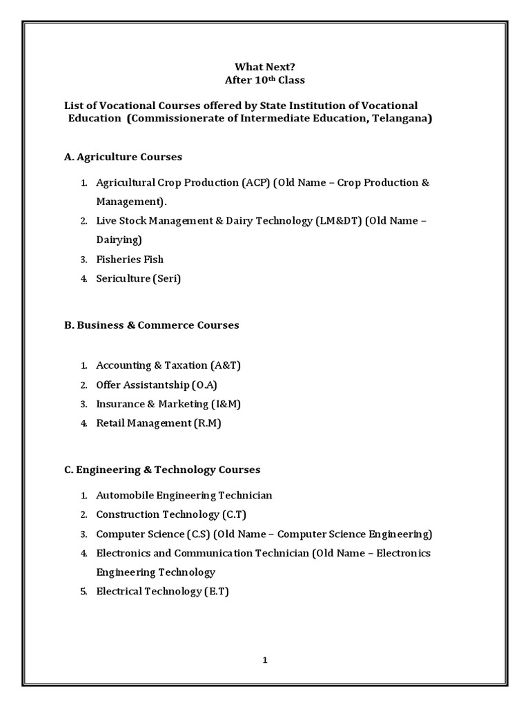 Telangana Vocational Courses List | PDF | Computers | Technology ...