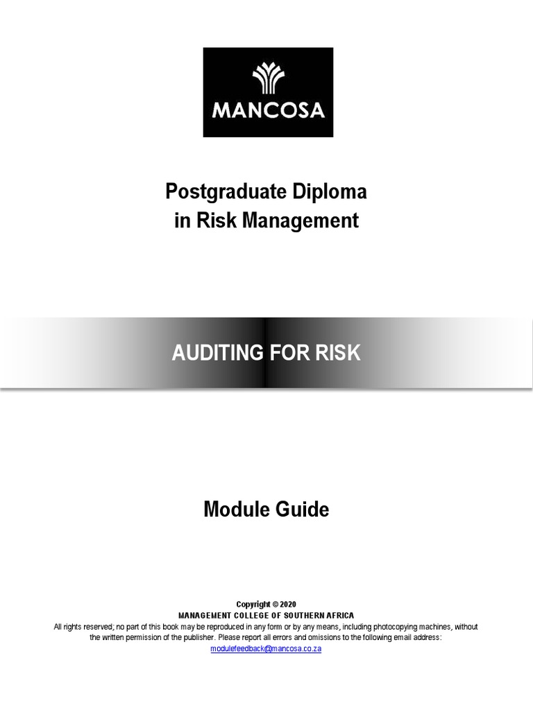 MANCOSA PGDRM - Auditing For Risk - Study Guide | PDF | Financial Audit ...
